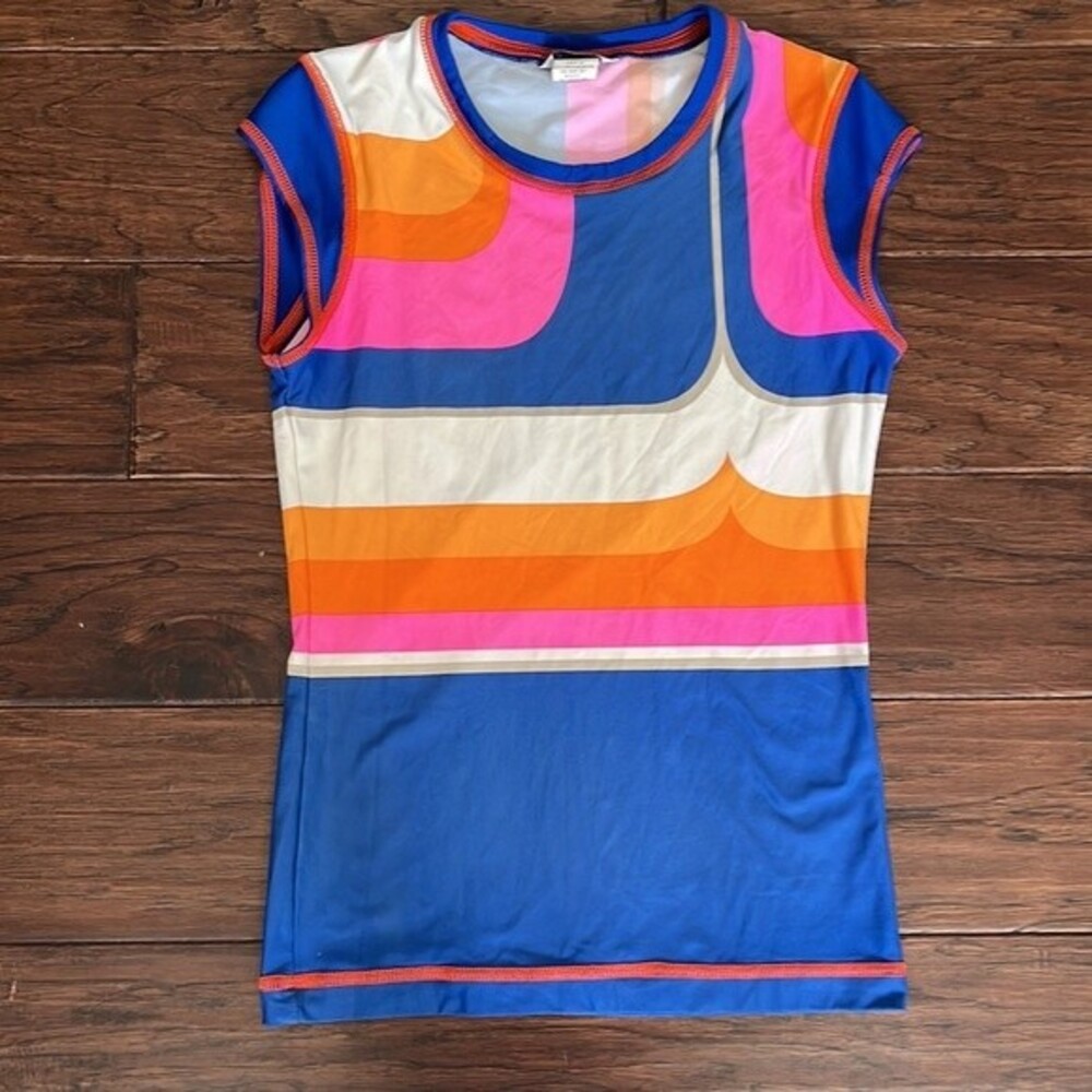 Trina Turk Blue Pink Orange Striped Swim Coverup